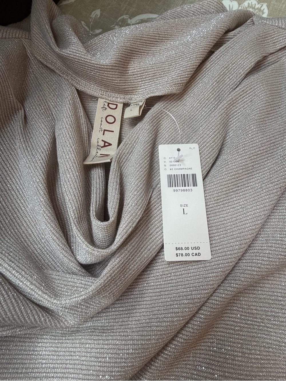 Anthropologie Dolan Left Coast Champagne Metallic Cowl Neck Tank Top L NWT - Picture 3 of 6